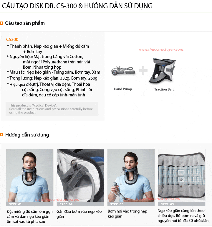 thông tin và cách sử dụng của đai kéo giãn cột sống cổ DiskDr. CS300
