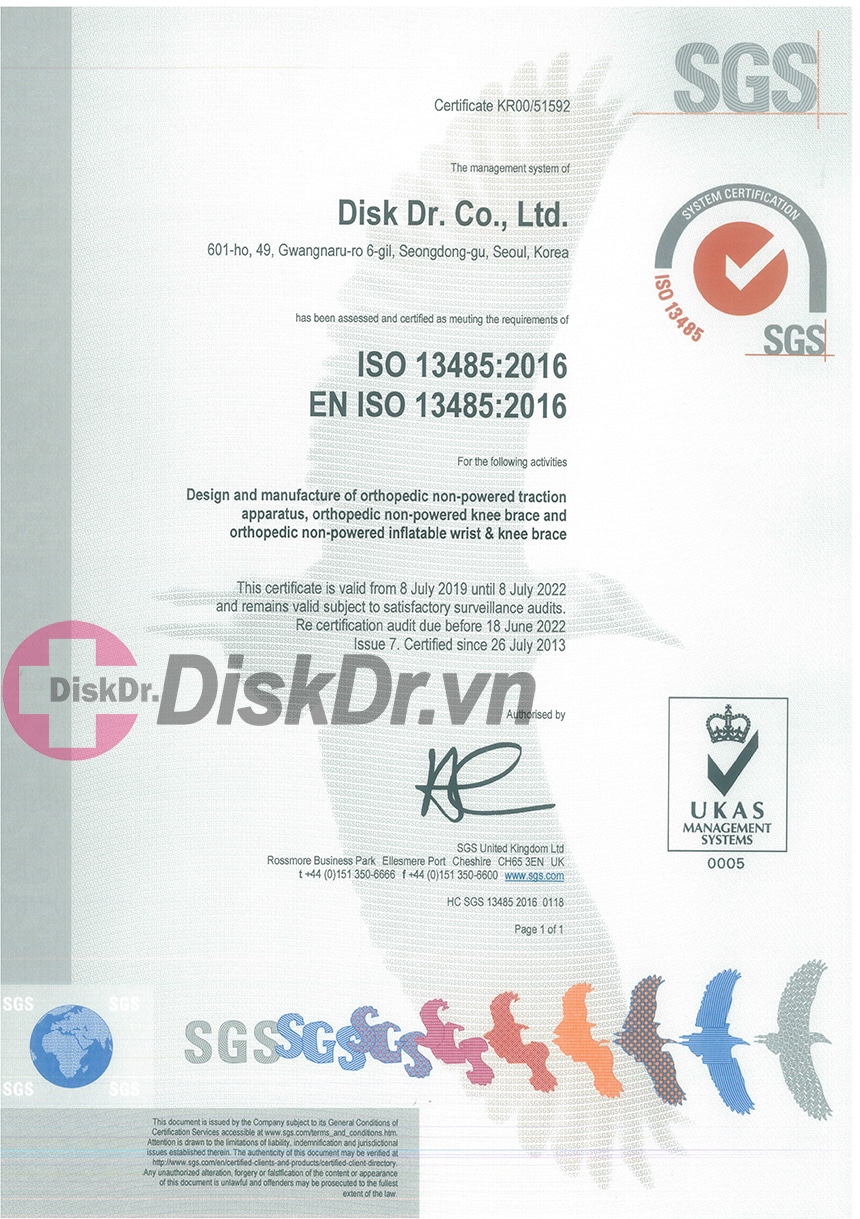 DiskDr đáp ứng các tiêu chuẩn Y tế khắt khe như ISO13485 mà đai đệm khí, khung đệm trợ lực không có