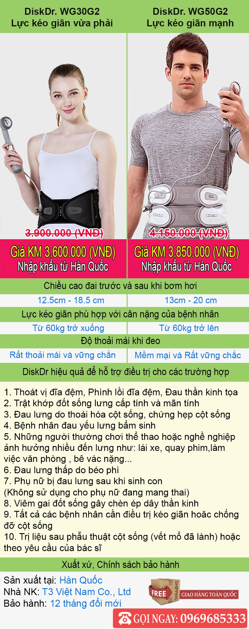 Bảng so sánh đai kéo giãn DiskDr WG30G2 và DiskDr WG50G2 Hàn Quốc