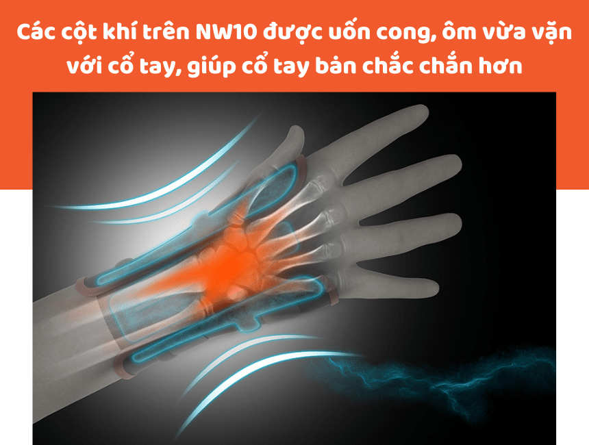 Các cột khí trên NW10 được uốn cong, ôm vừa vặn cổ tay