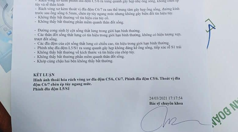 Kết quả chụp MRI của bạn trẻ tại bệnh viện Việt Đức năm 2021