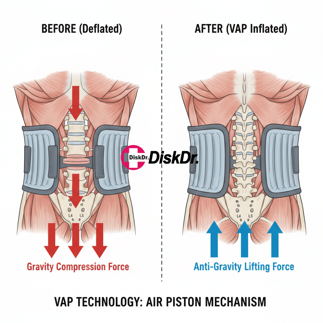 Các cột khí VAP khi bơm căng giúp nâng đỡ và giải phóng chèn ép đĩa đệm.