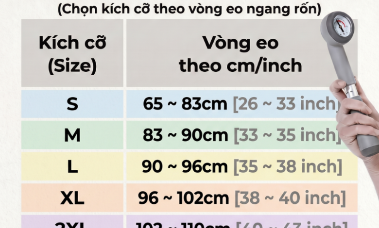 Bảng Kích cỡ đai lưng DiskDr Cập nhật tháng 8 2026