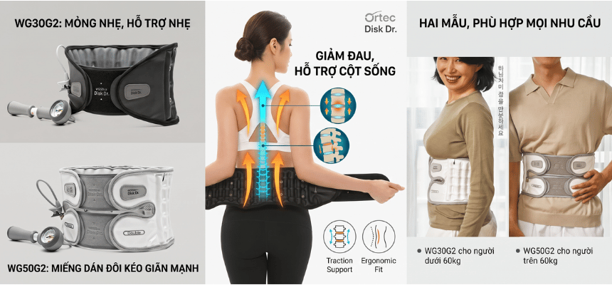 Đai lưng kéo giãn cột sống DiskDr WG30G2 và WG50G2 kéo giãn khác biệt
